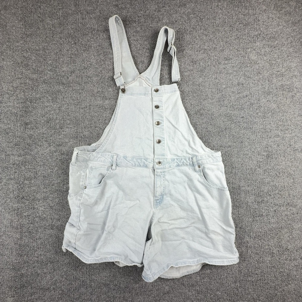 HT Denim Shortalls Womens 2 Light Wash Blue Denim Button Front Pockets Overalls